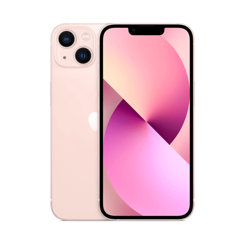 Front and rear view of a pink iPhone 13