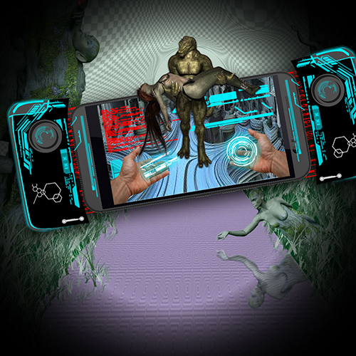 Creative graphic of phone playing a game