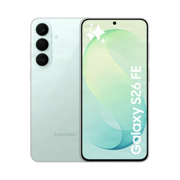 Samsung Galaxy S26 FE front and rear in Pistacio
