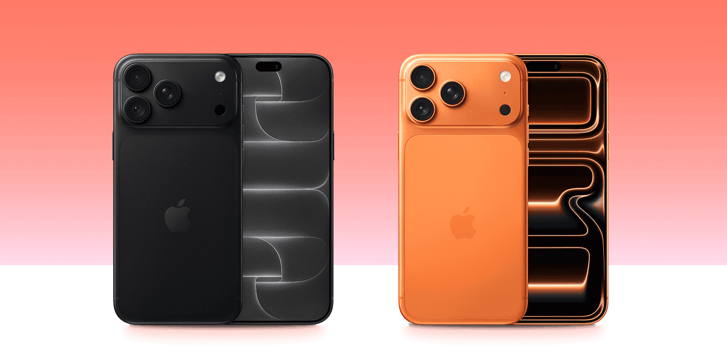Apple iPhone 18 Pro Max in Black with iPhone 17 Pro Max in Cosmic Orange