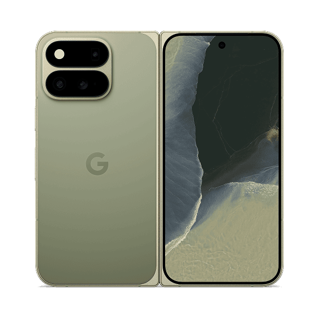 Google Pixel 11 Pro Fold front and rear in Olive.