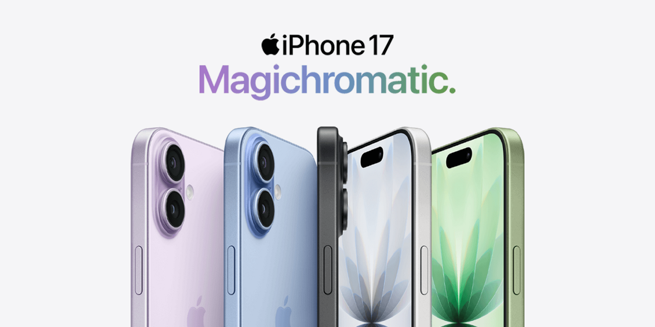 iPhone 17 phones for business in different colour ways available from Three Business