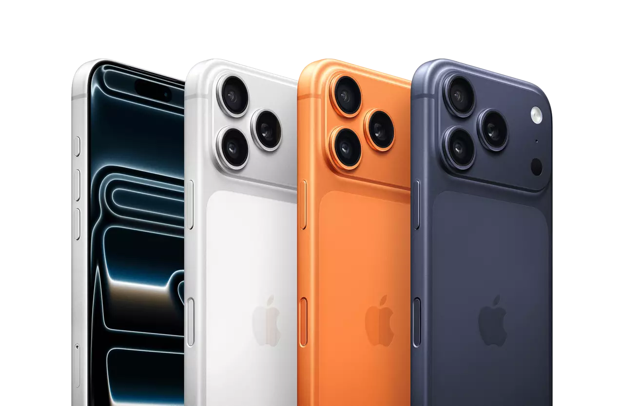iPhone 17 Pro for business in the 3 colour options of cosmic orange, deep blue and silver