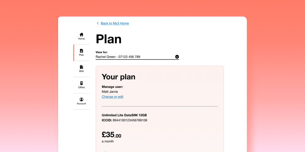 My3 Plan page screenshot