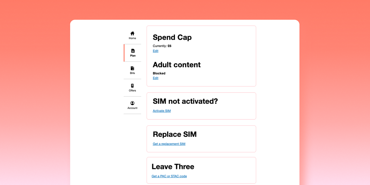 My3 spending page screenshot