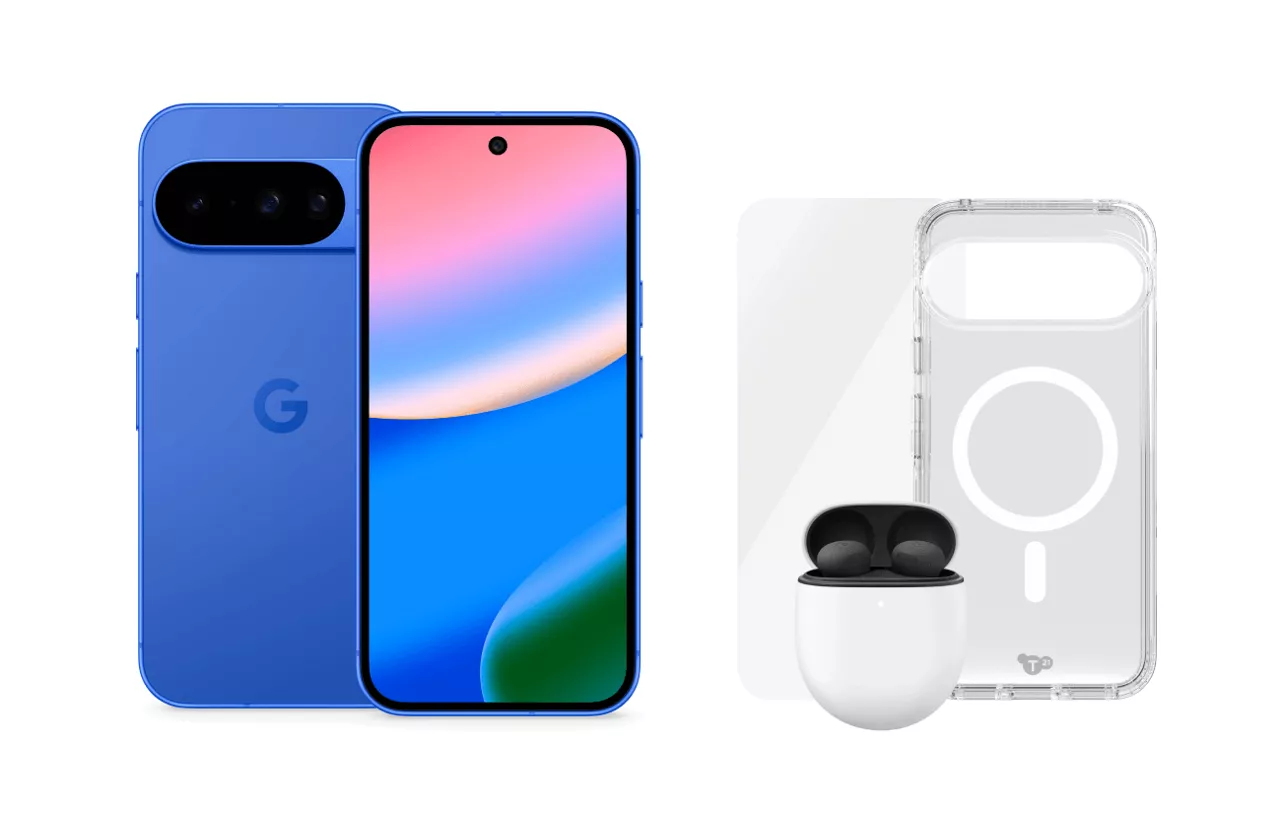 Google Pixel 10 with Tech21 clear phone case and Buds Pro 2