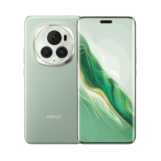 2 HONOR Magic6 Pro in green, front and back