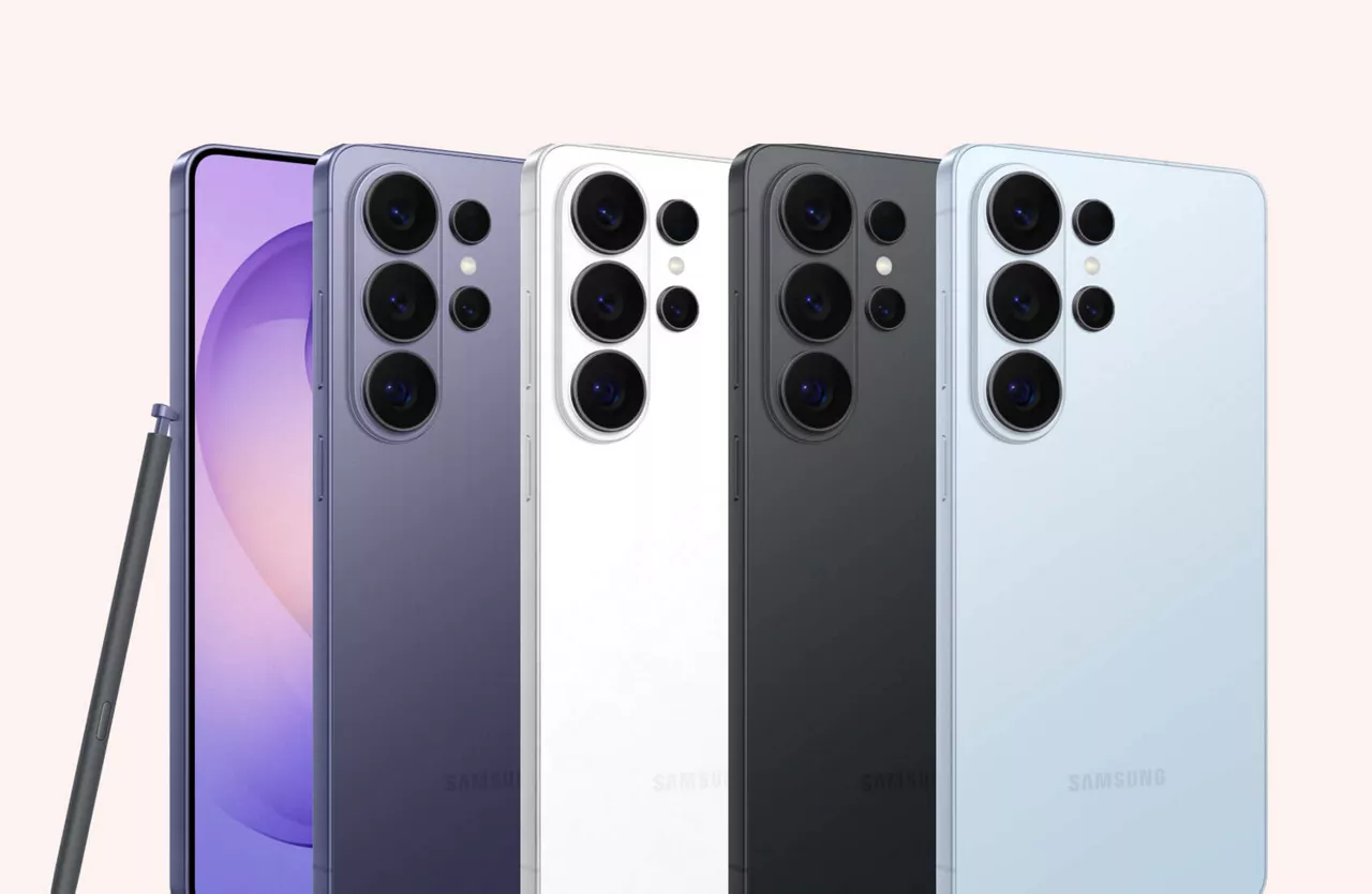 Four Samsung Galaxy S26 Ultra AI phones in Black, White, Sky Blue and Cobalt Violet