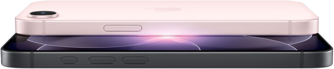iPhone 17e, horizontal side and back exterior, soft pink colour, iPhone 17e, horizontal side and front exterior, black colour