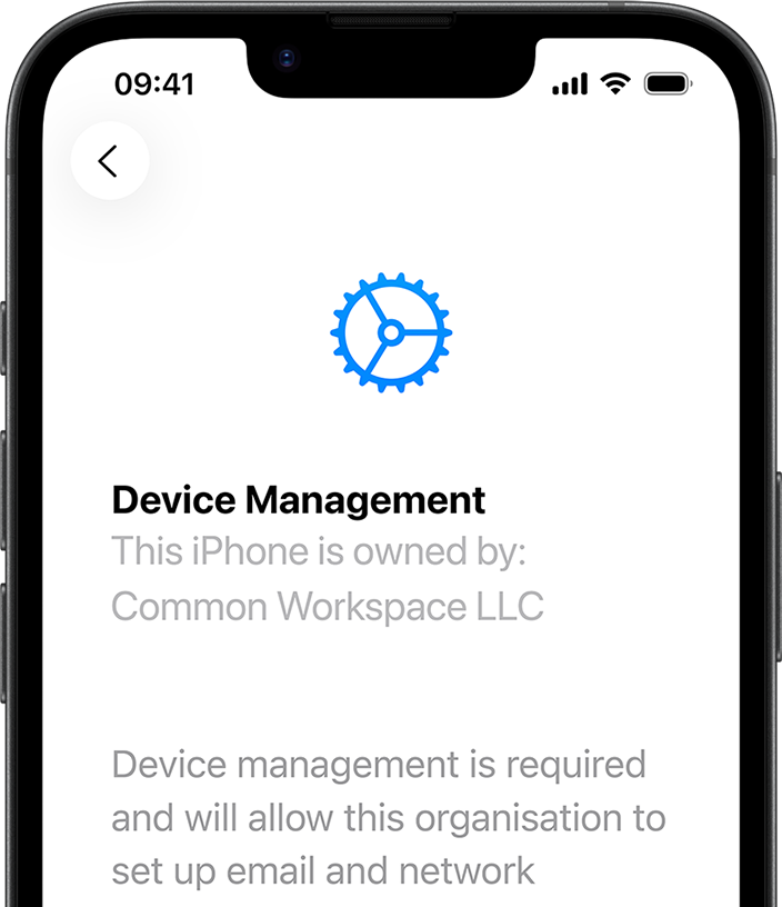 Partial view of iPhone 17e in portrait orientation, displaying the Settings app with Device Management open
