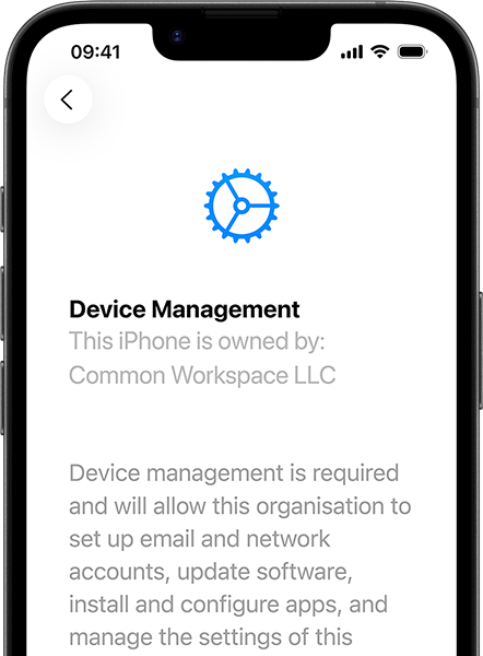 Partial view of iPhone 17e in portrait orientation, displaying the Settings app with Device Management open