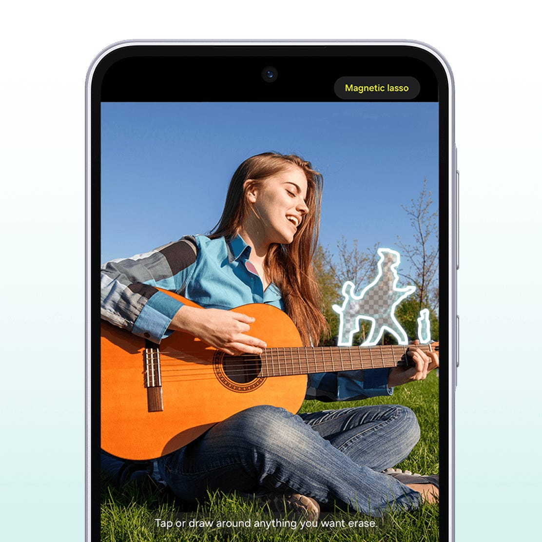Woman playing guitar - object eraser removing background people