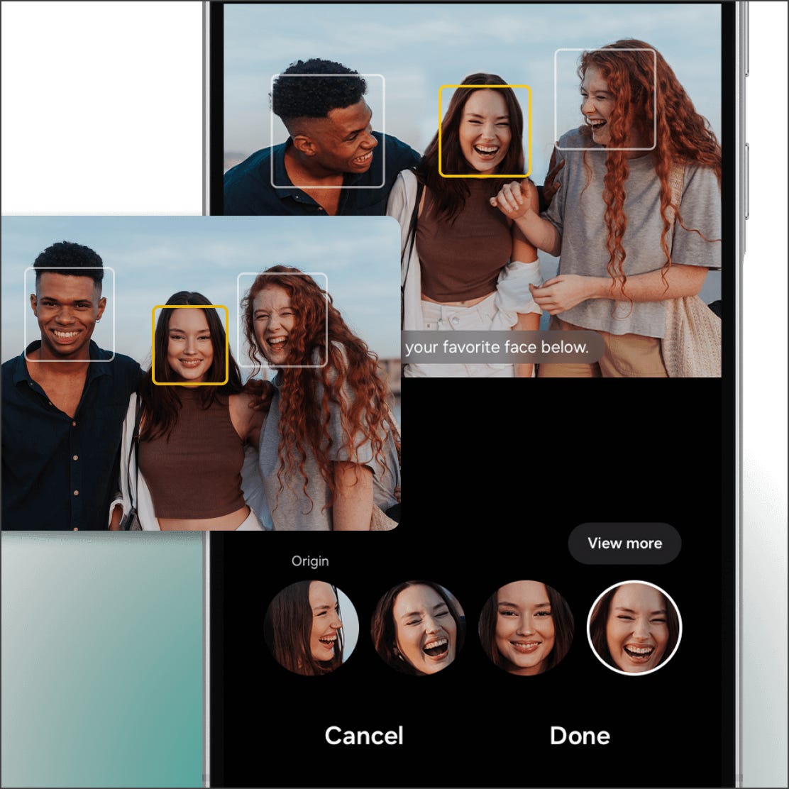group of people taking a selfies with best face available selections