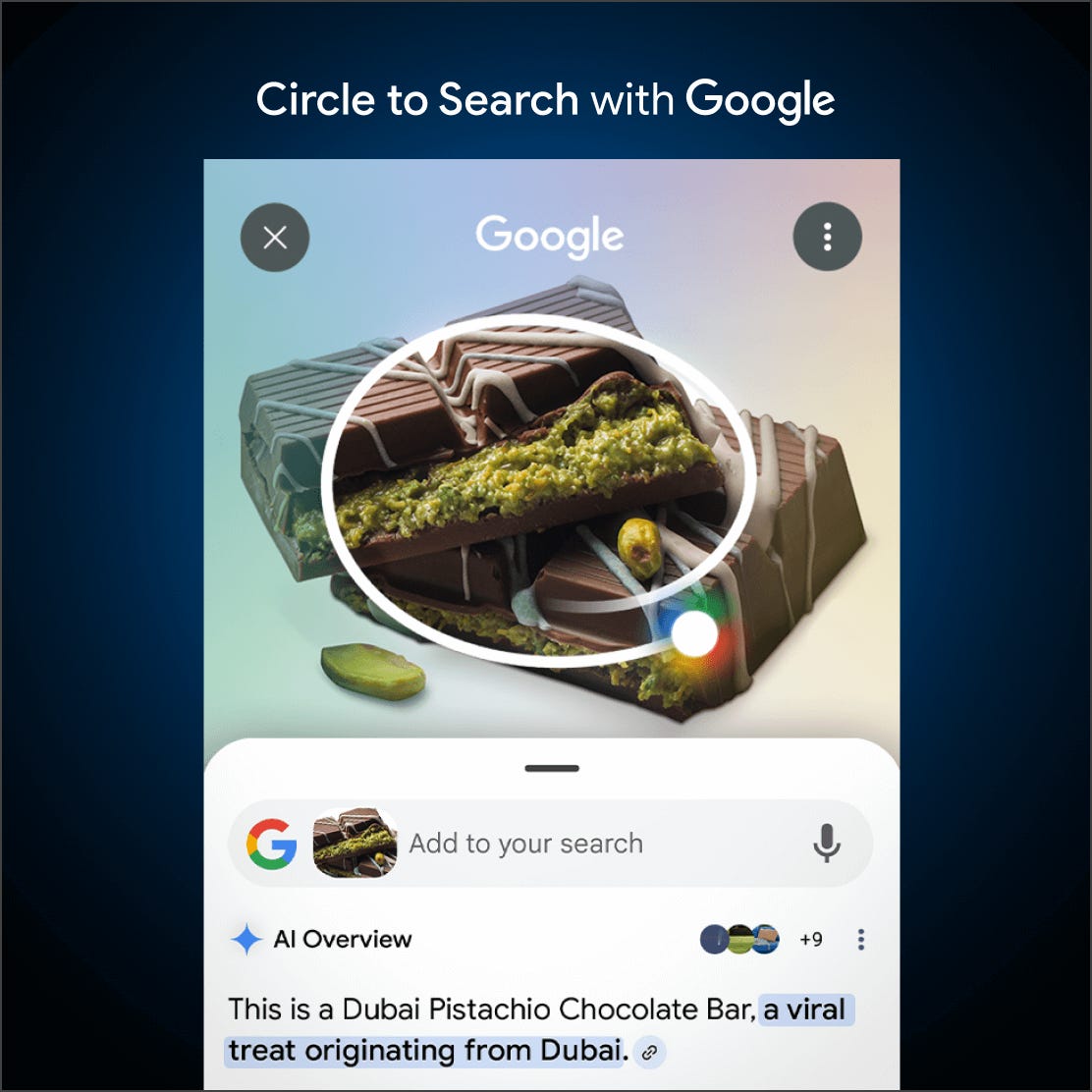 Google Circle Search used on dubai chocolate