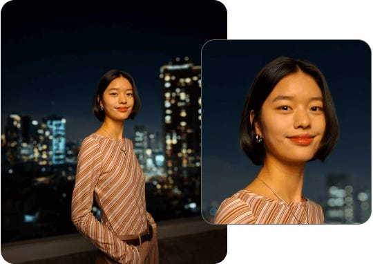 Woman smiling in camera night mode