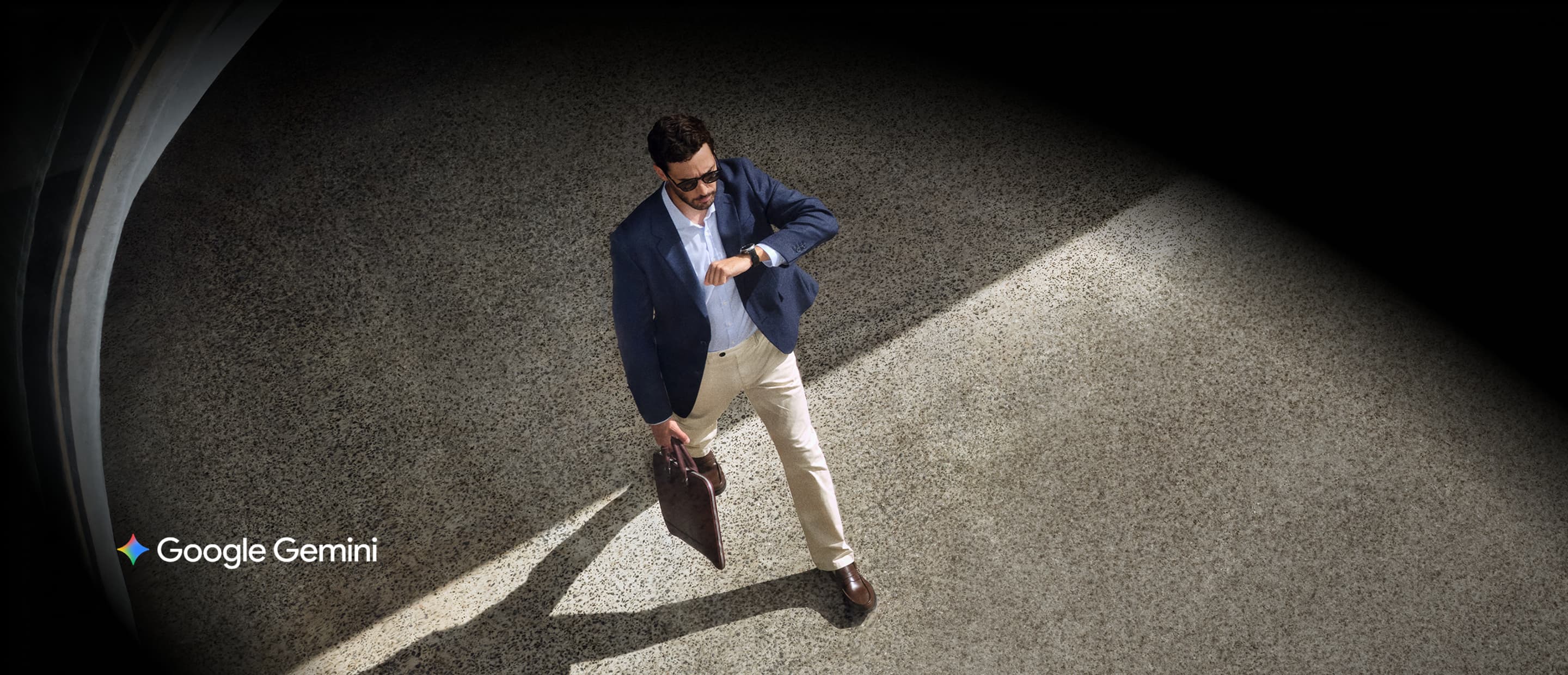 Image of a business man looking at his watch on the go