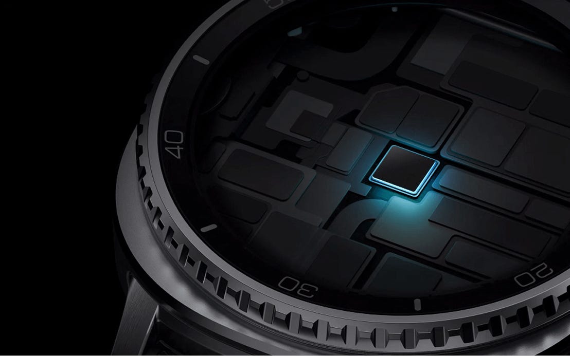 A close up of the Watch8 processor chip 