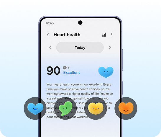 An image of a Samsung phone with a heart health score