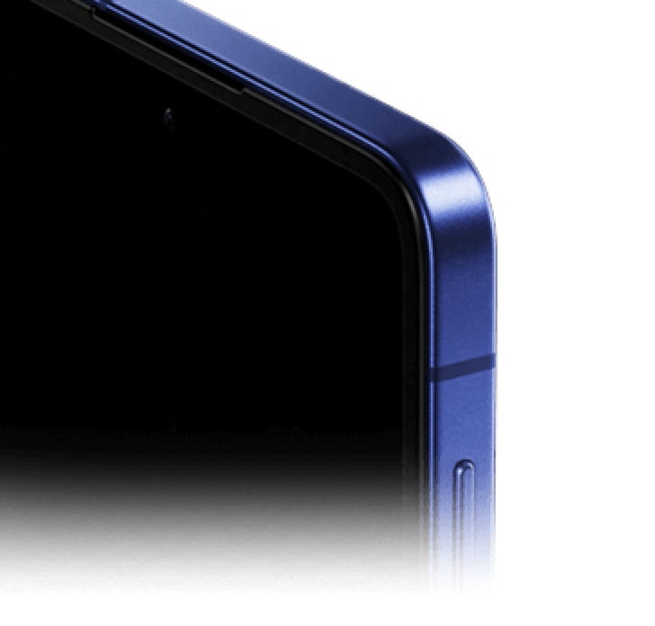 Close-up of the corner of the very thin, very strong aluminium casing