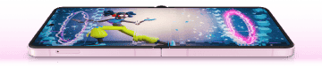 Galaxy Z Flip8's open lying flat with a game on screen