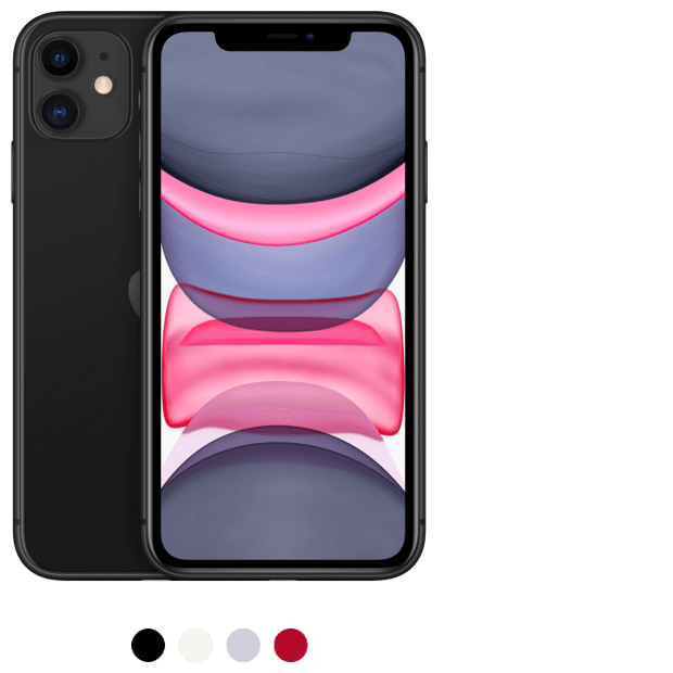2 iPhone 11s in black, shown front and back 