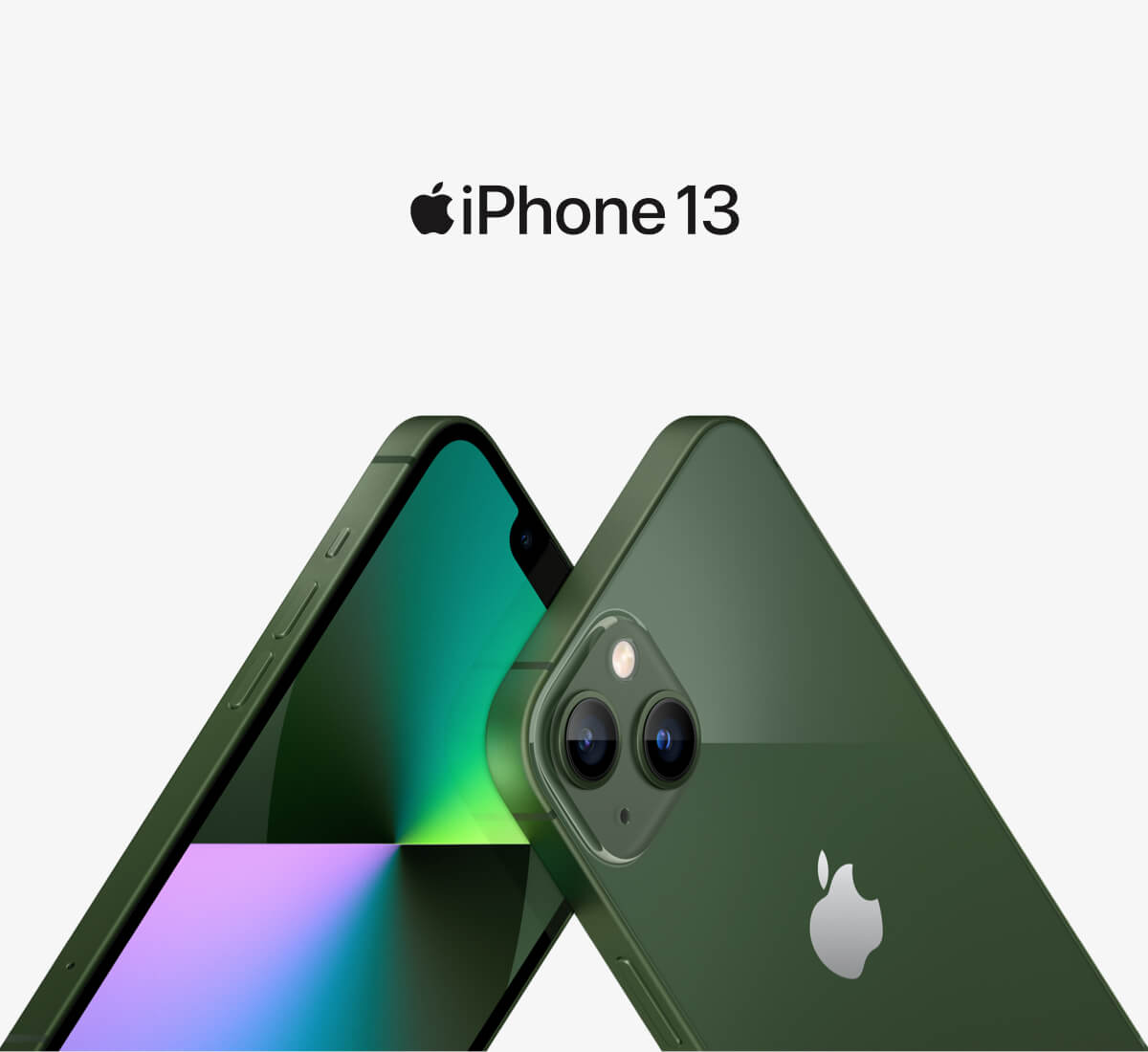 image of two iPhone 13s in green.