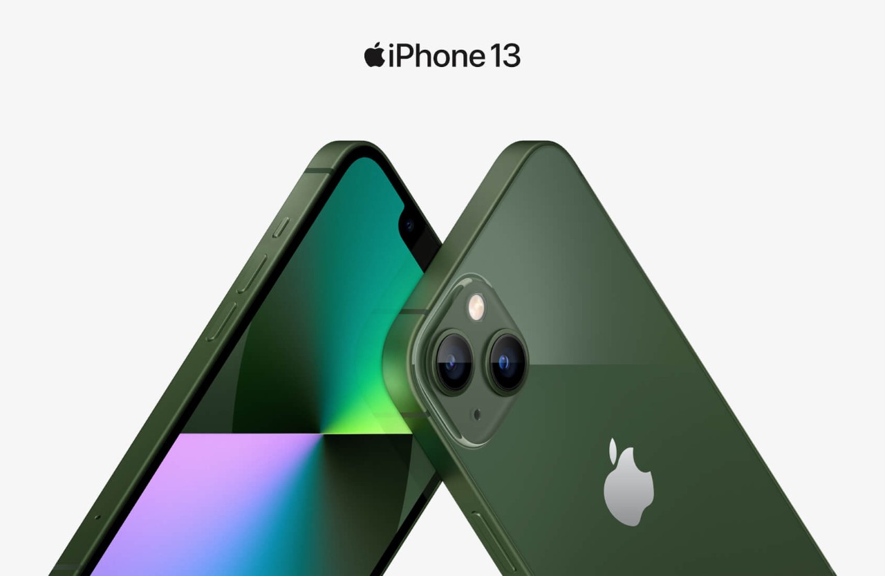 image of two iPhone 13s in green.