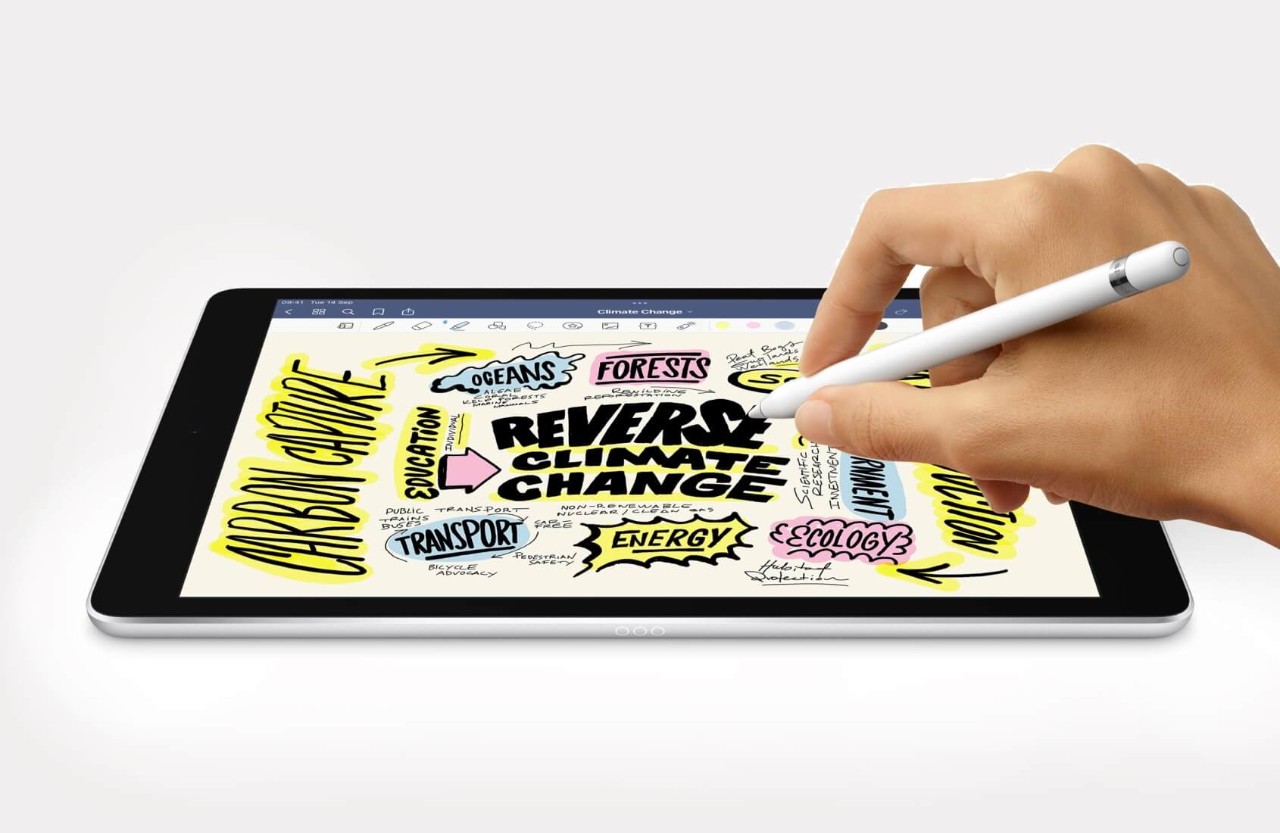 Image of the Apple iPad being used with an Apple Pencil