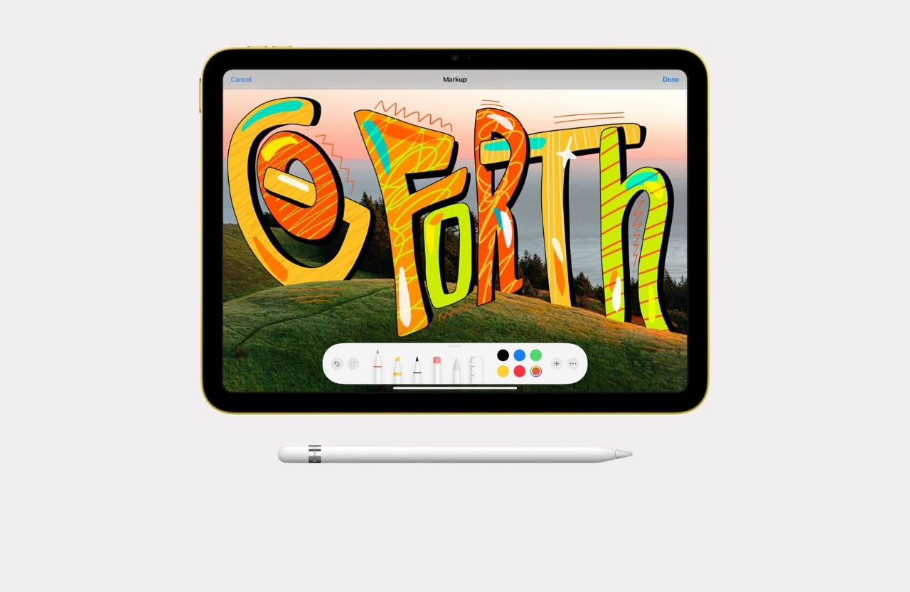 Image picturing an iPad with Apple pencil being used to draw