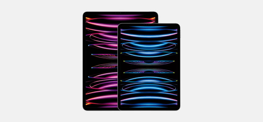 Image of iPad Pro 12.9 inch and iPad Pro 11 inch, facing forward.